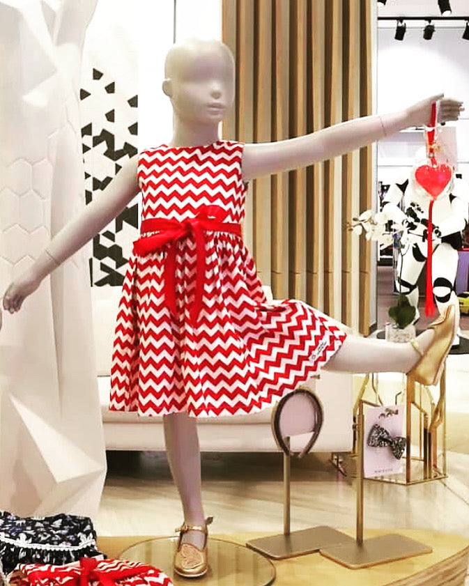 Red and white chevron dress