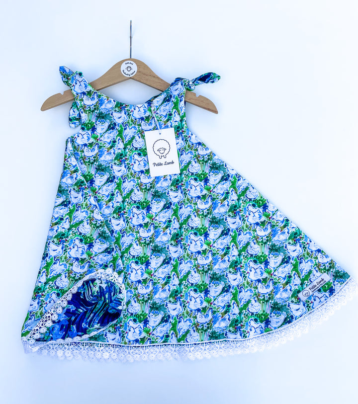 Chicken and waterlily print reversible dress