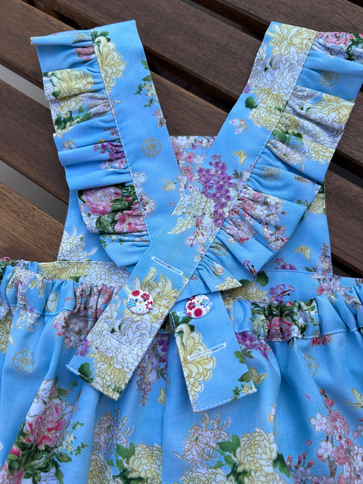 Golden Blossom Blue Romper