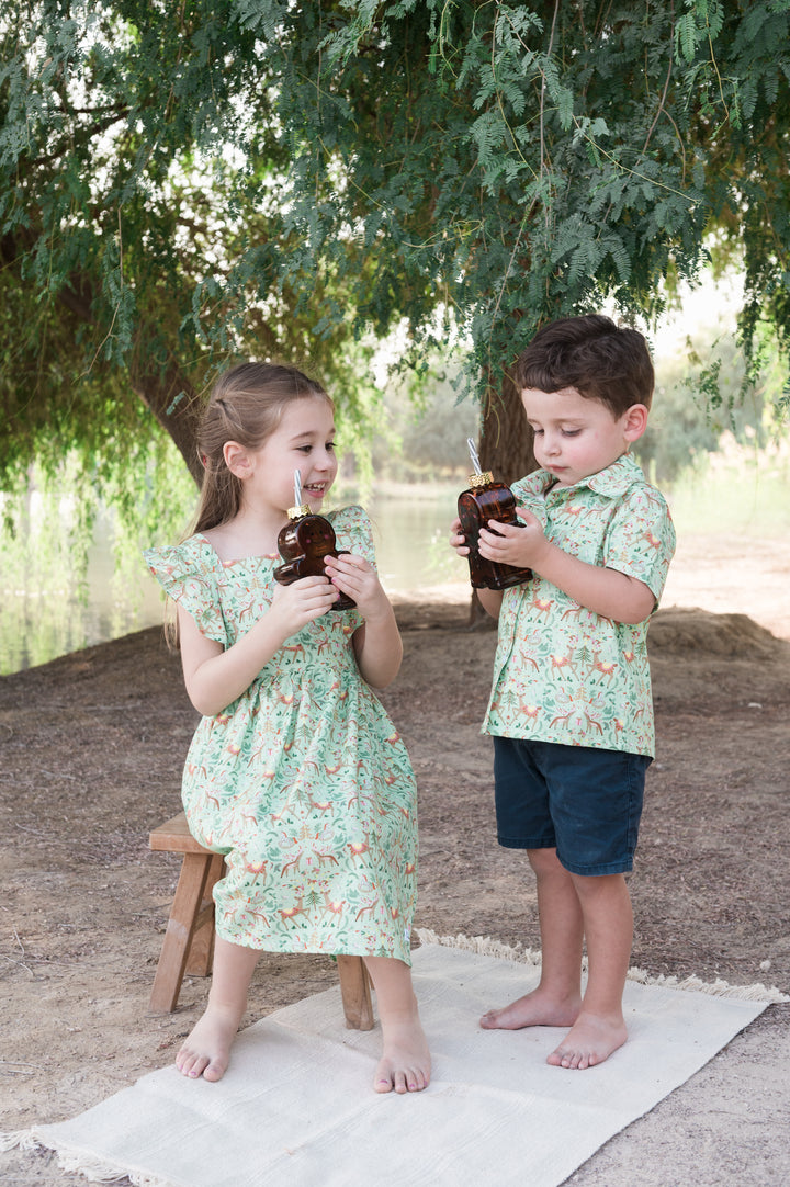 Flutter dress in festive green