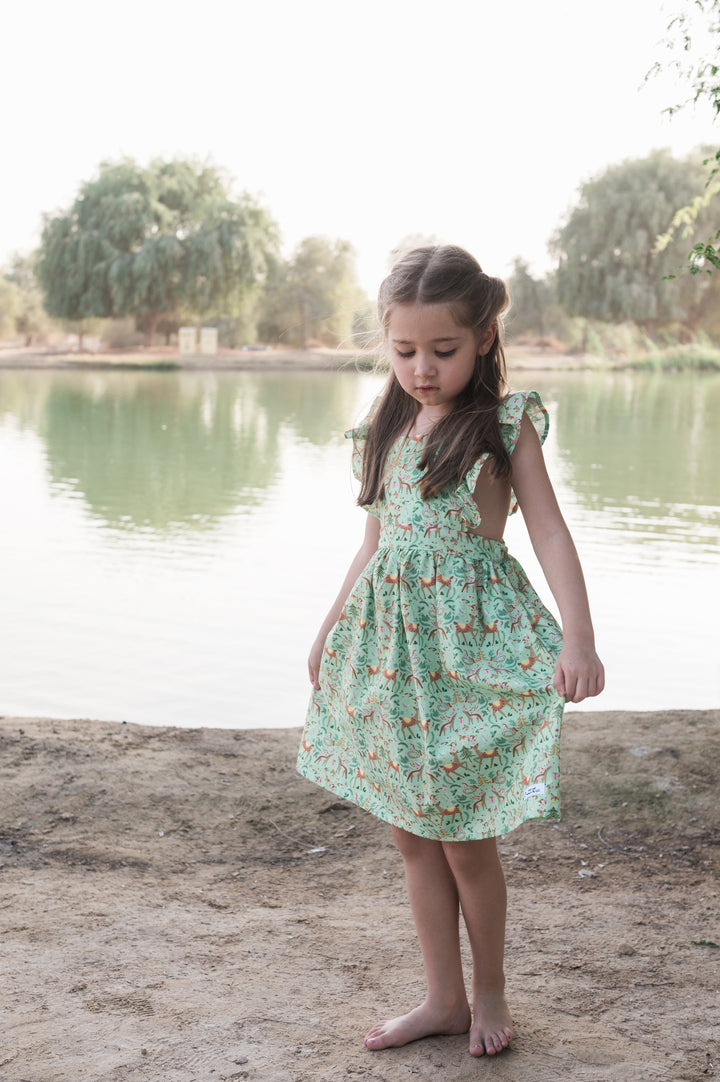 Flutter dress in festive green