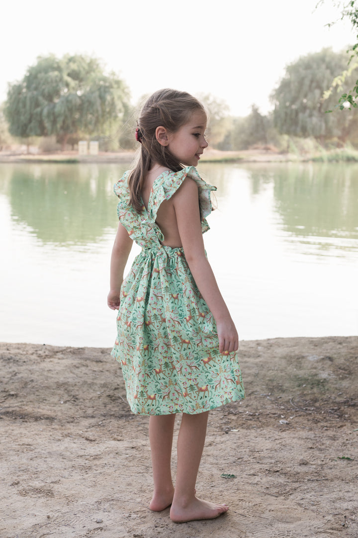Flutter dress in festive green