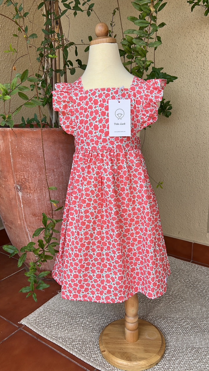 Crossover flutter red flowers dress