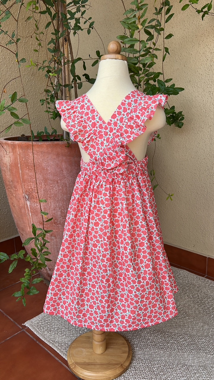Crossover flutter red flowers dress