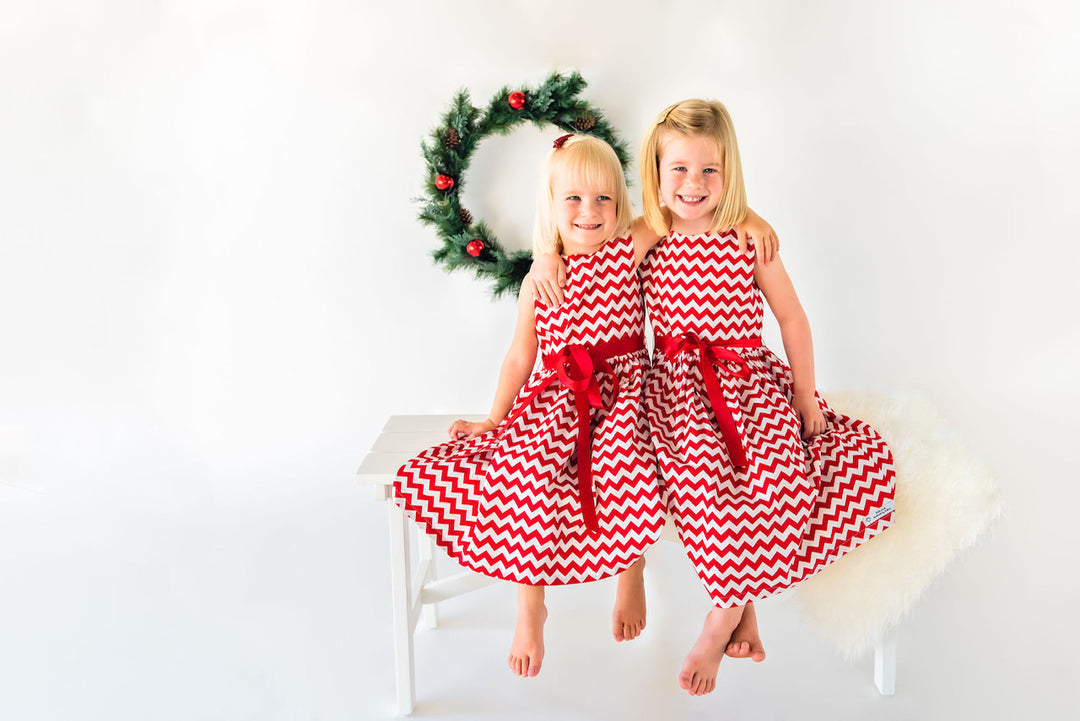 Red and white chevron dress