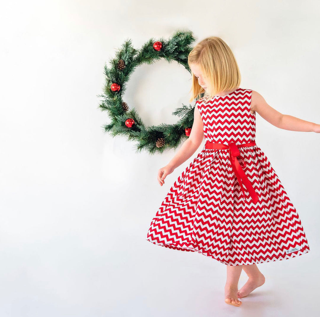 Red and white chevron dress
